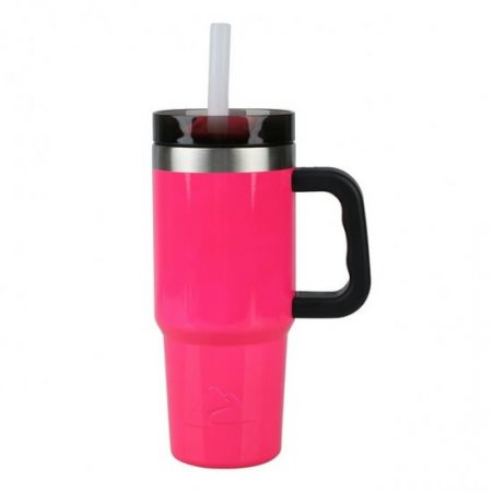 Ozark Trail 18 oz Vacuum-Insulated Stainless-Steel Tumbler with Handle, Neon Pink