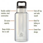 Ozark Trail 36 oz Double-Wall Vacuum-Sealed Stainless-Steel Insulated Water Bottle with Wide Mouth Lid, Silver & Black