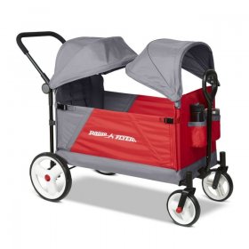 Radio Flyer, Discovery Stroll 'N Wagon with Canopies, Folding Wagon, Gray and Red