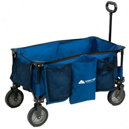 Ozark Trail Quad Fold Camping Wagon with Telescoping Handle, Blue, Polyester