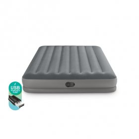 Intex 12" Dura-Beam Prestige Air Mattress Bed with Internal Fastfill USB Powered Pump - Queen