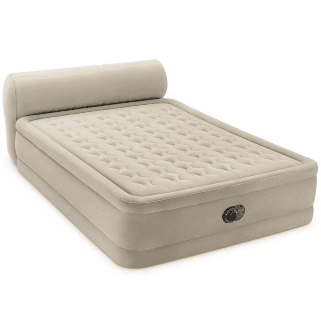 Intex Durabeam Headboard 18\" Queen Air Mattress with Built-in Pump